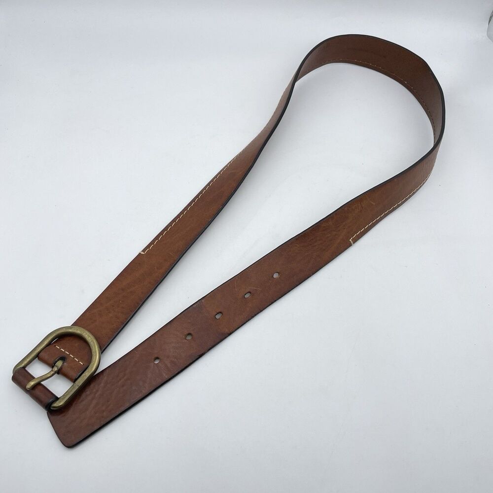 P&P Paolo de Ponte Genuine Leather Belt Men's 39 Dark Tan Brass Buckle Spain - Picture 4 of 16
